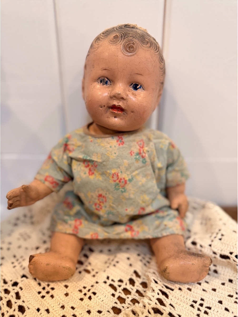 Vintage composition baby doll in floral dress